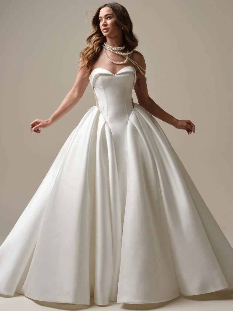 Model wearing a white gown by Stella York