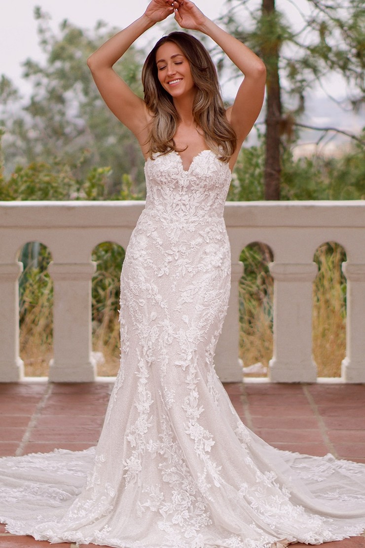 fit and flare lace wedding dress with sweetheart neckline Essense of Australia D1367 main image 0