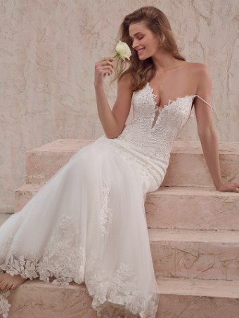 Maggie Sottero #PENELOPE (22MS940A01 - Plunging unlined bodice, Chantilly lace & sparkle tulle 1) #4 thumbnail