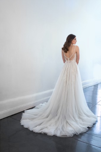 Martina Liana #1490IQ #1 (IVRM-PL) Ivory Lace & Tulle over Rum Gown w Porcelain Tulle Plunge thumbnail