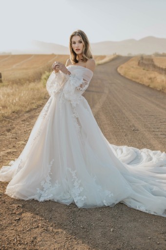 Martina Liana #1413IQ #0 default (IV-BC) Ivory Lace and Tulle over Biscotti Gown thumbnail
