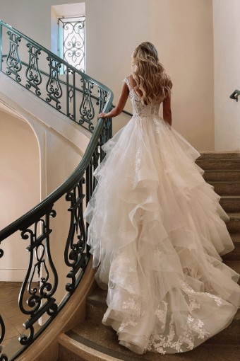 Martina Liana #1400CR #2 default (IV-BC) Ivory Lace Tulle & Biscotti Regal Organza over Biscotti Gown thumbnail