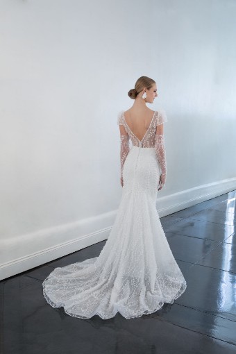 Martina Liana #1526 #5 default (IVRM-PL) Ivory Lace and Tulle over Rum Gown w Porcelain Tulle Plunge thumbnail