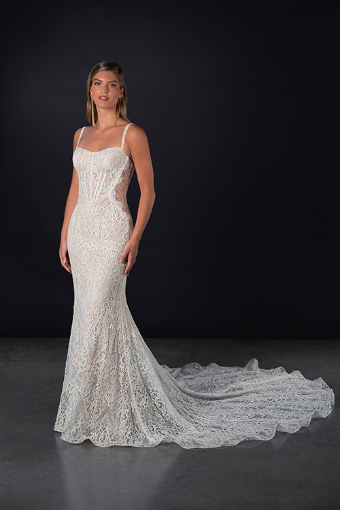 Martina Liana #1852 #0 (IVRM-PL) Ivory Lace & Tulle over Rum Gown w Porcelain Tulle Illusion thumbnail