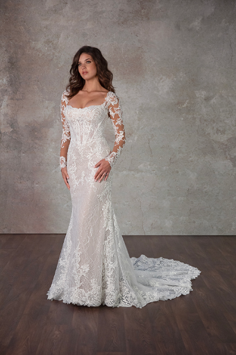 Essense of Australia #D4172 #0 default (IVRM-PL) IVR LACE & TULLE OV RUM GOWN W PLN TULLE ILLUSION & SLEEVES thumbnail