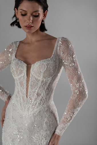 Martina Liana Luxe #LE1405 - Unlined Zipper Back #2 (IV-PL) IVORY GOWN W PORCELAIN TULLE ILLUSION AND PLUNGE thumbnail