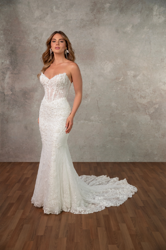 Essense of Australia #D4368 #0 (IVBC-PL) Ivory Lace Tulle & Regal Org ov BSC Gown w PLN Tulle Plunge thumbnail