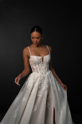 Martina Liana #ML1833 #2 (AQ-PL) Antique Ivory Gown with Porcelain Tulle Plunge thumbnail