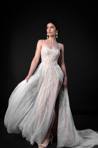 Martina Liana #ML1945 #2 (IV-RM) IVORY LACE AND TULLE OVER RUM GOWN thumbnail