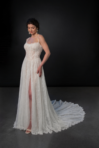 Martina Liana #ML1945 #0 (IV-RM) IVORY LACE AND TULLE OVER RUM GOWN thumbnail