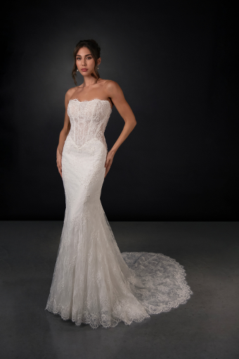 Martina Liana #ML2010 #2 (IVBC-PL) Ivory Lace Tulle & Regal Org ov BSC Gown w PLN Tulle Plunge thumbnail